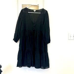 NWOT J Crew V-neck Tiered Sheer Black Dress